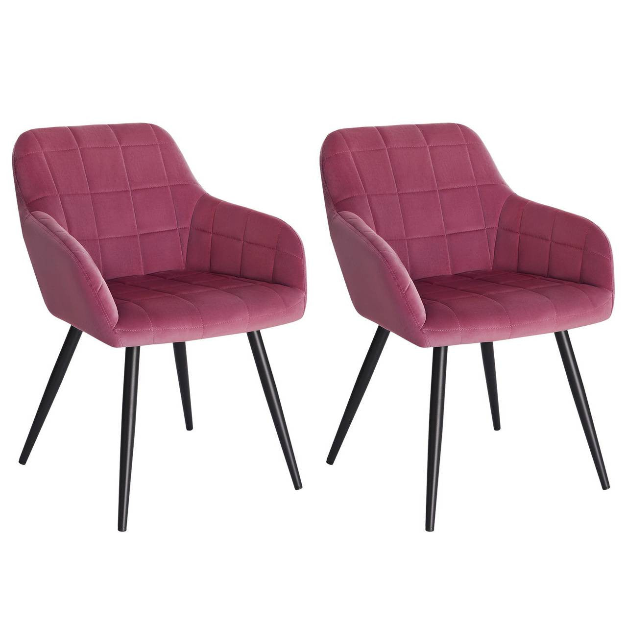 24goodz Set of 2 Dining Chairs with Armrests - Ergonomic Comfort - Durable Velvet Upholstery - Metal Frame - For Living Room or Dining Room - Bordeaux - bd