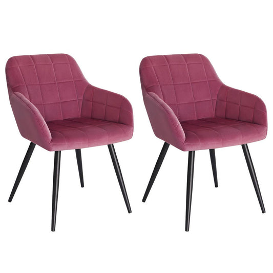 24goodz Set of 2 Dining Chairs with Armrests - Ergonomic Comfort - Durable Velvet Upholstery - Metal Frame - For Living Room or Dining Room - Bordeaux - bd