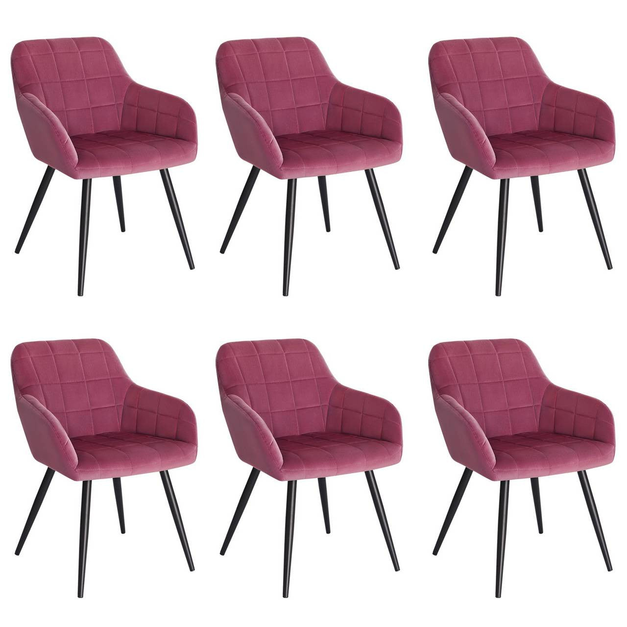 24goodz Set of 6 Dining Chairs with Armrests - High Comfort - Durable Velvet Upholstery - Metal Frame - For Dining Rooms and Living Spaces - Bordeaux - bd