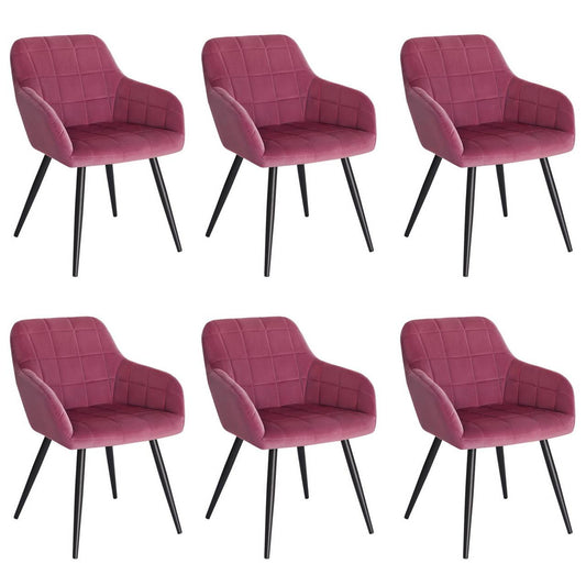 24goodz Set of 6 Dining Chairs with Armrests - High Comfort - Durable Velvet Upholstery - Metal Frame - For Dining Rooms and Living Spaces - Bordeaux - bd