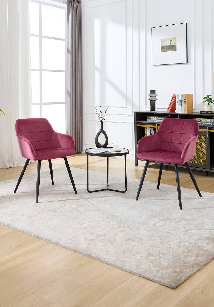 24goodz Set of 4 Dining Chairs with Armrests - High Comfort Design - Durable Velvet Upholstery - Velvet + Metal - Burgundy - bd