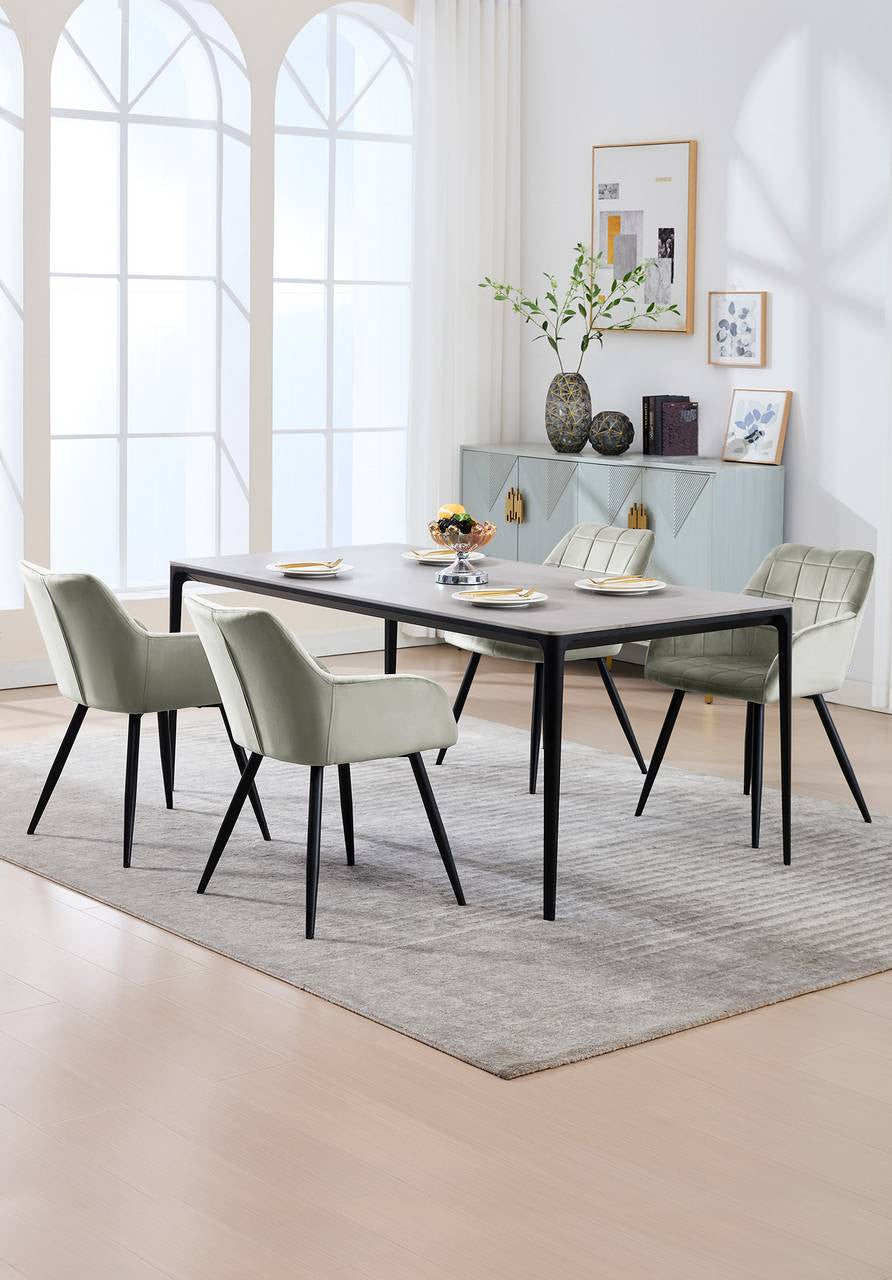 24goodz Velvet Dining Chair - High Comfort Design - Durable and Stylish - Velvet + Metal - Grey
