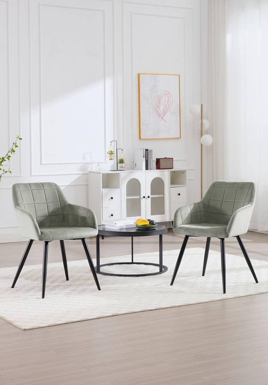 24goodz Velvet Dining Chair - High Comfort Design - Durable and Stylish - Velvet + Metal - Grey