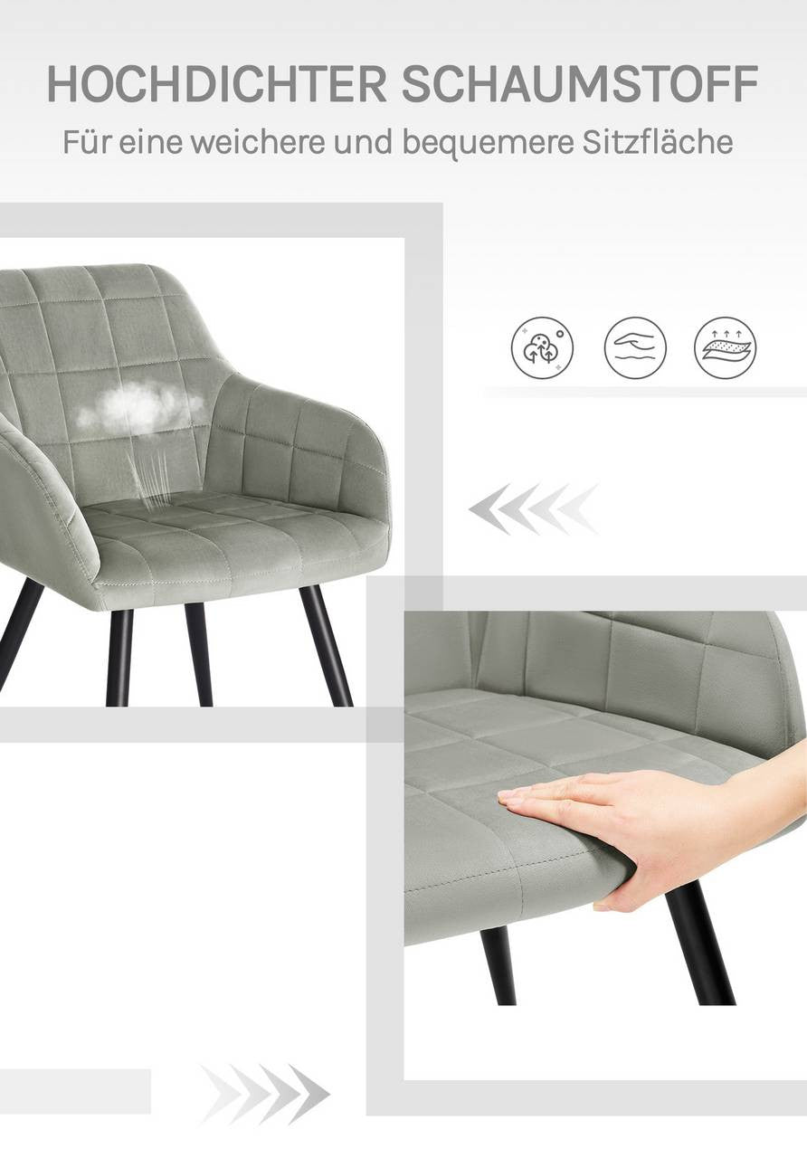 24goodz Velvet Dining Chair - High Comfort Design - Durable and Stylish - Velvet + Metal - Grey