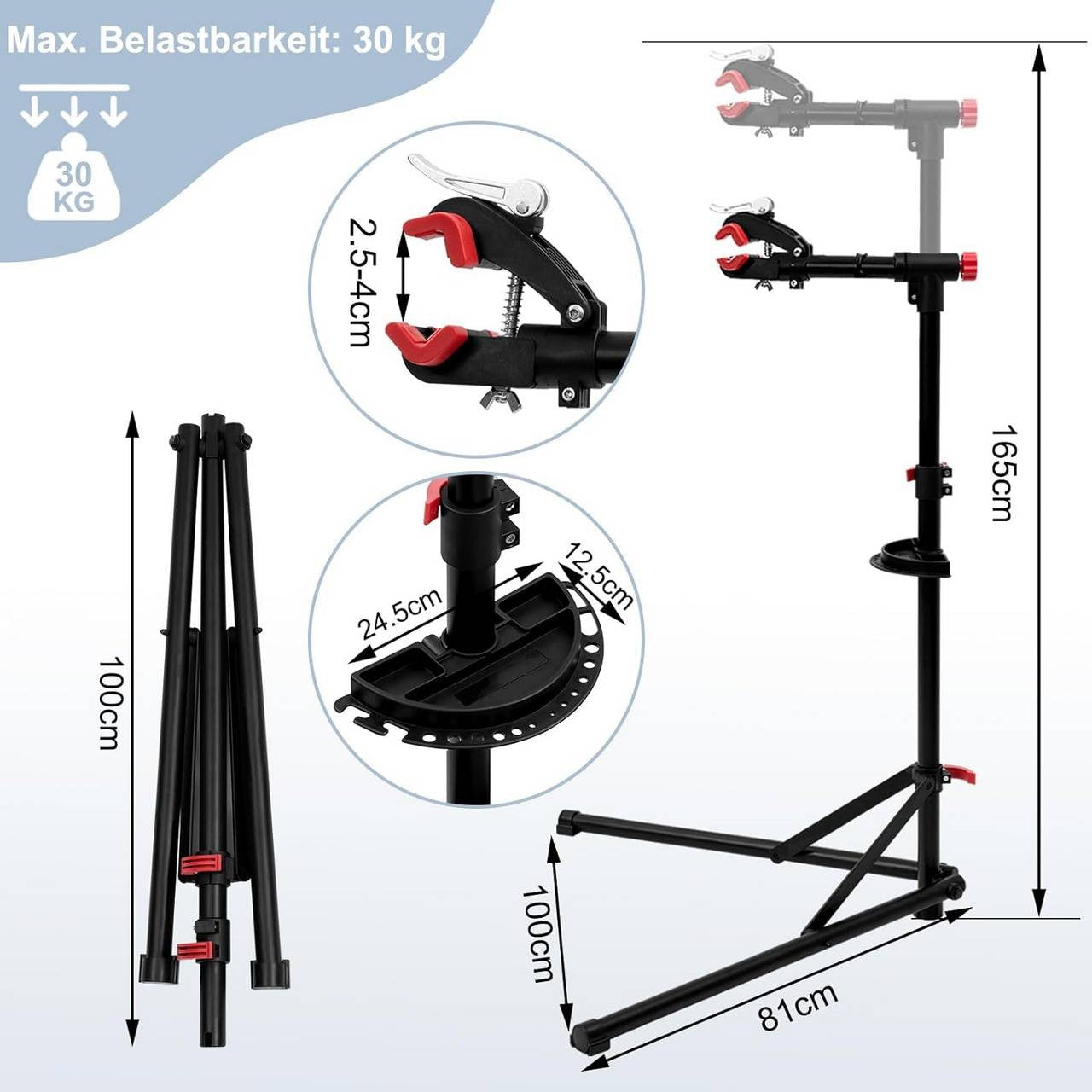 24goodz Bike Repair Stand - Durable and Rust-Resistant - Adjustable Height - Metal - For All Bike Types - 165 cm