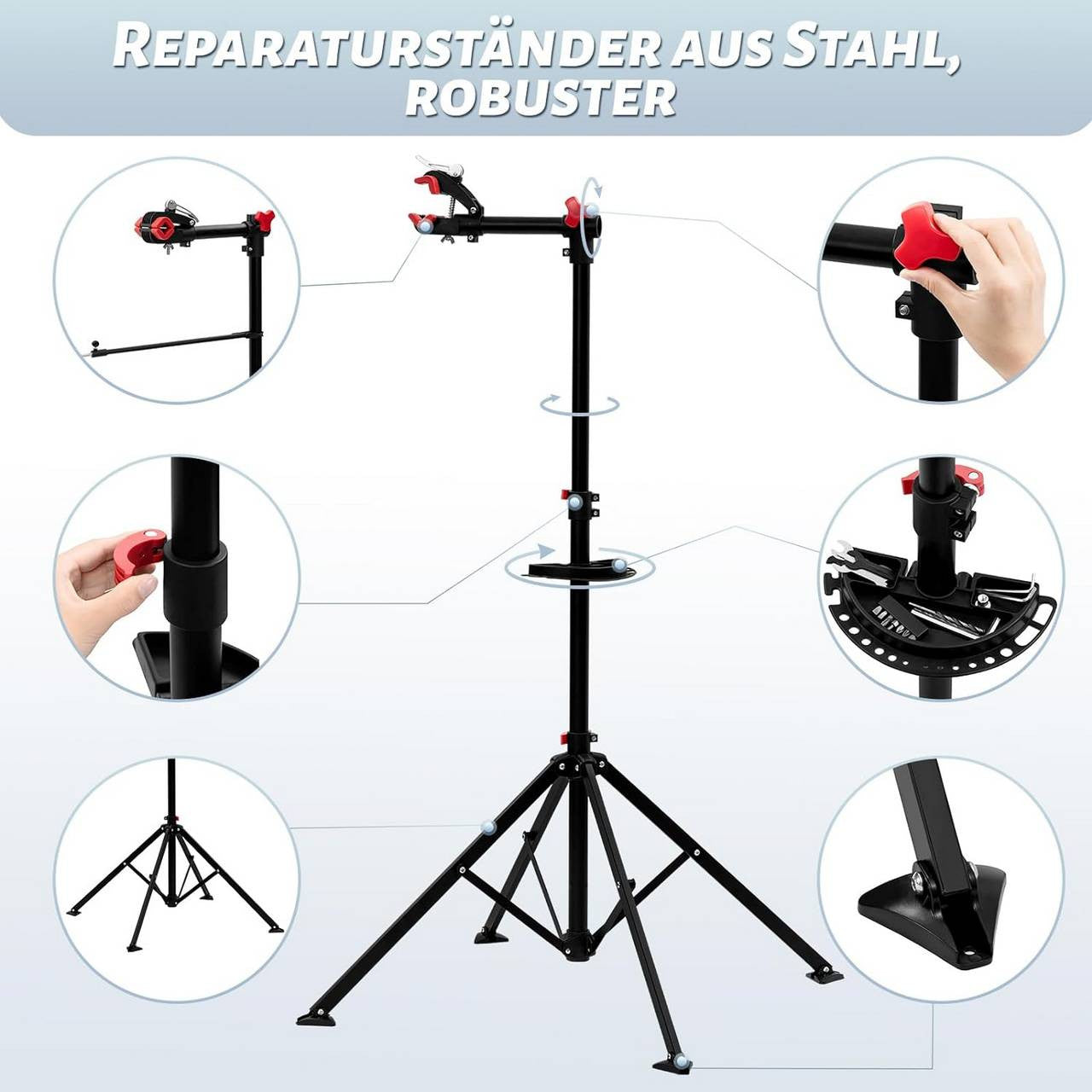 24goodz Bike Repair Stand - Adjustable Height for Comfort - Sturdy Metal Construction - 25 kg Capacity - Black - 185 cm