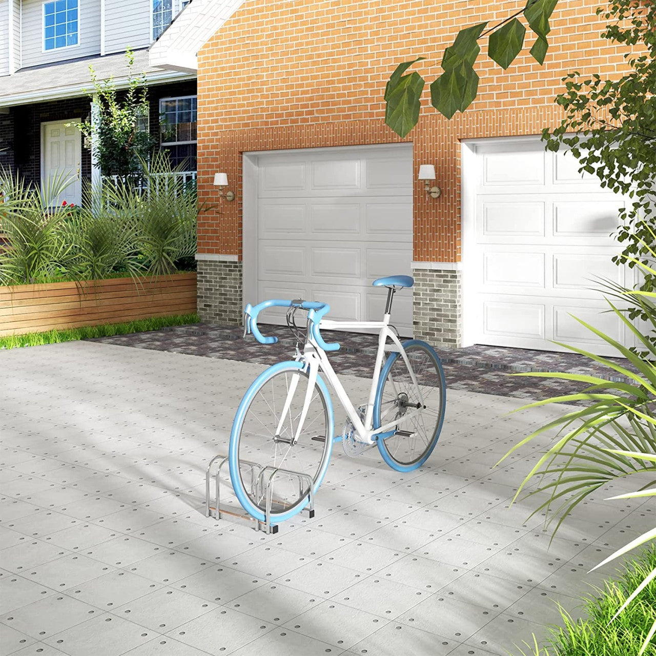 24goodz Bike Rack - Durable and Weatherproof - Galvanized Iron - For All Bikes - Silver - 40x32x26cm