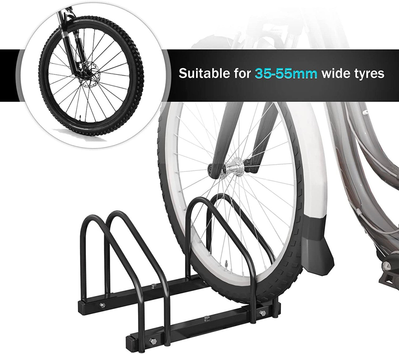 24goodz Bicycle Rack - Robust and Durable - Easy to Install - Galvanized Iron - Black - 40x32x26cm - sz