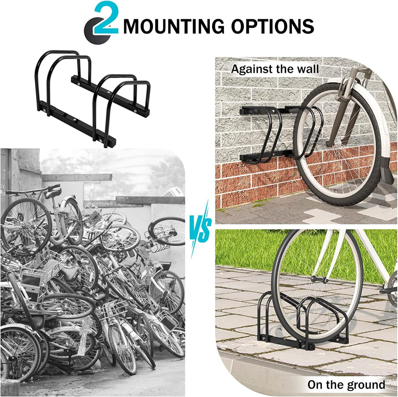 24goodz Bicycle Rack - Robust and Durable - Easy to Install - Galvanized Iron - Black - 40x32x26cm - sz