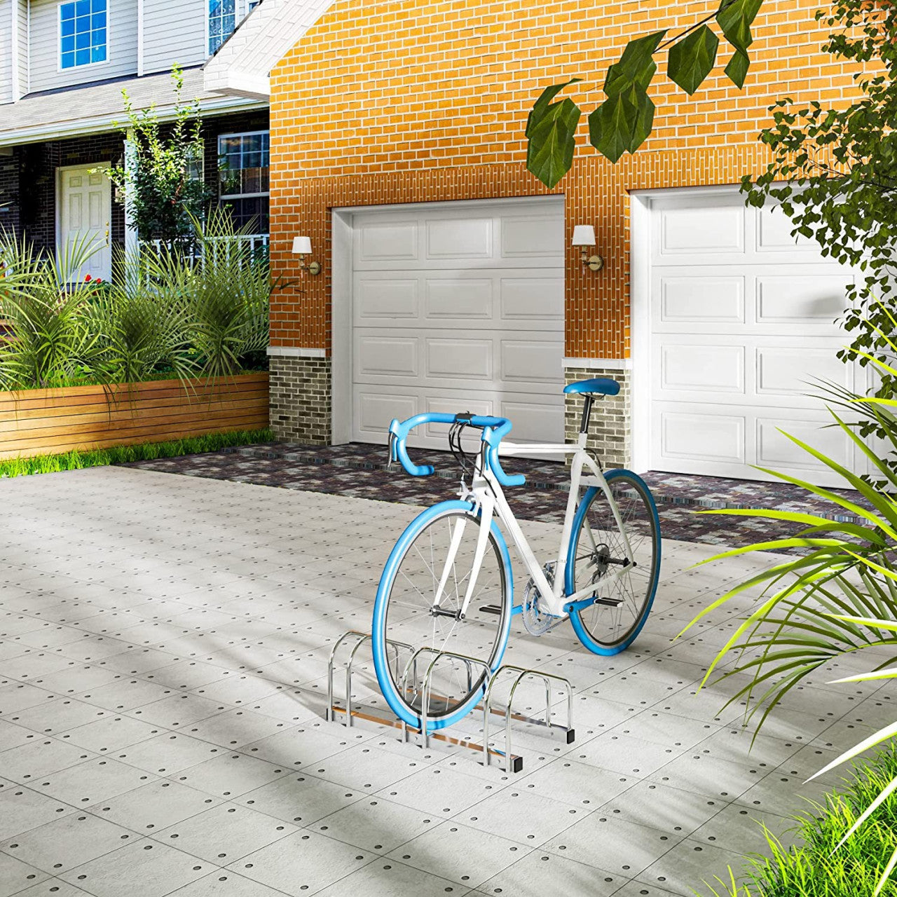 24goodz Bicycle Rack - Robust and Durable - Easy to Install - Galvanized Iron - For All Bikes - Silver 70.5x32x27cm