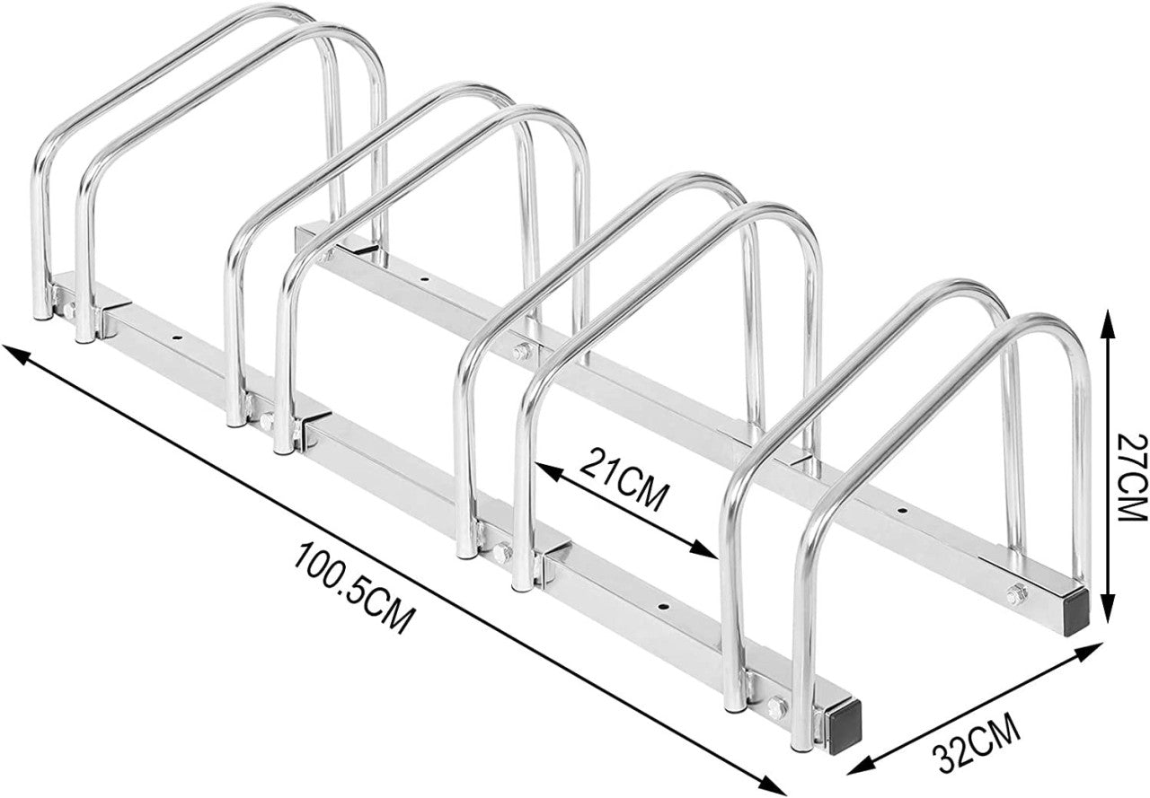 24goodz Bicycle Rack - Robust and Durable - Easy to Install - Galvanized Iron - For All Bicycles - Silver 100.5x32x27cm