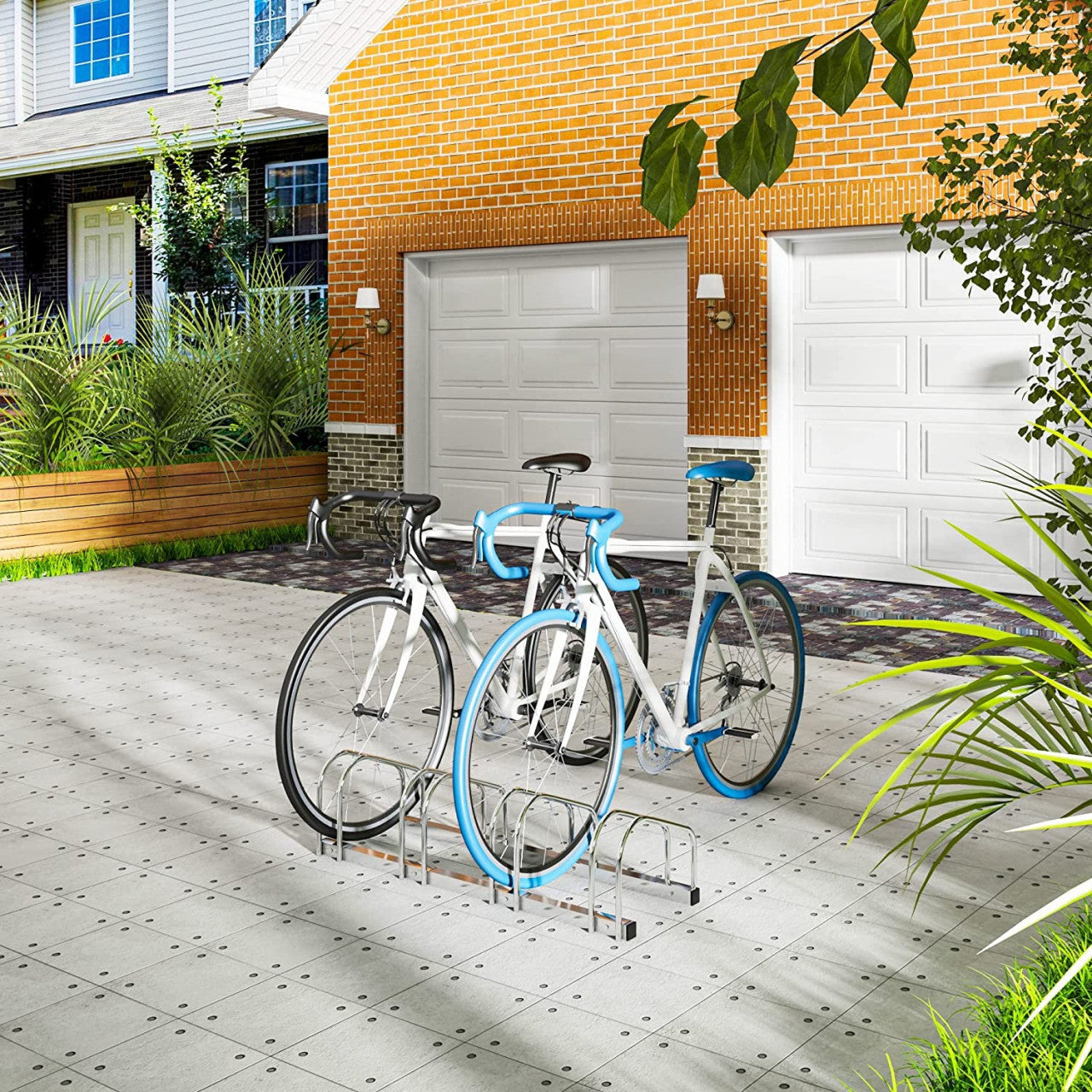24goodz Bicycle Rack - Robust and Durable - Easy to Install - Galvanized Iron - For All Bicycles - Silver 100.5x32x27cm