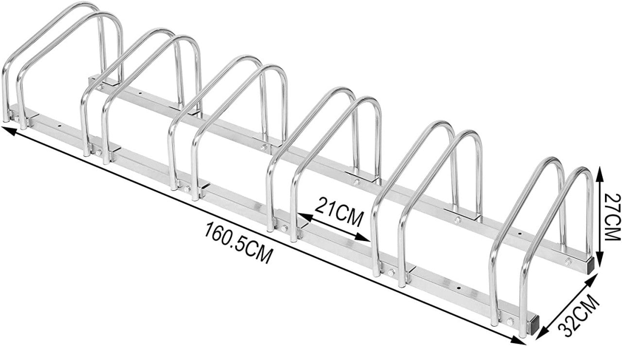 24goodz Bike Rack - Robust and Durable - Easy Installation - Galvanized Iron - For All Bike Types - Silver 160.5x32x27cm