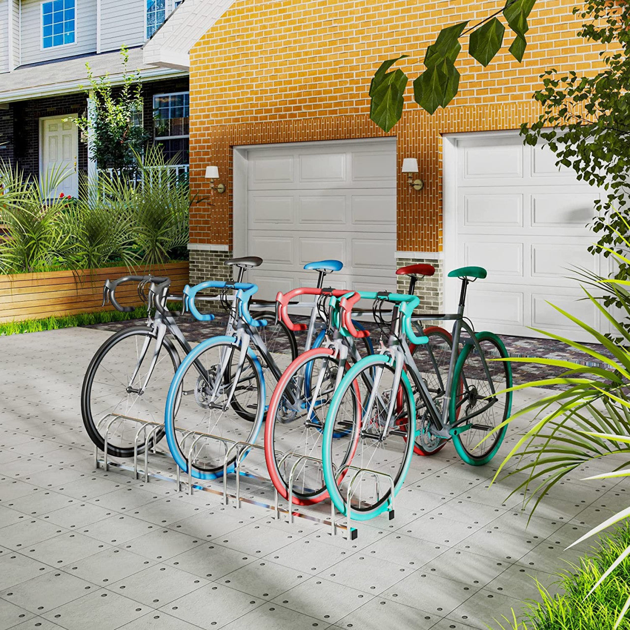 24goodz Bike Rack - Robust and Durable - Easy Installation - Galvanized Iron - For All Bike Types - Silver 160.5x32x27cm