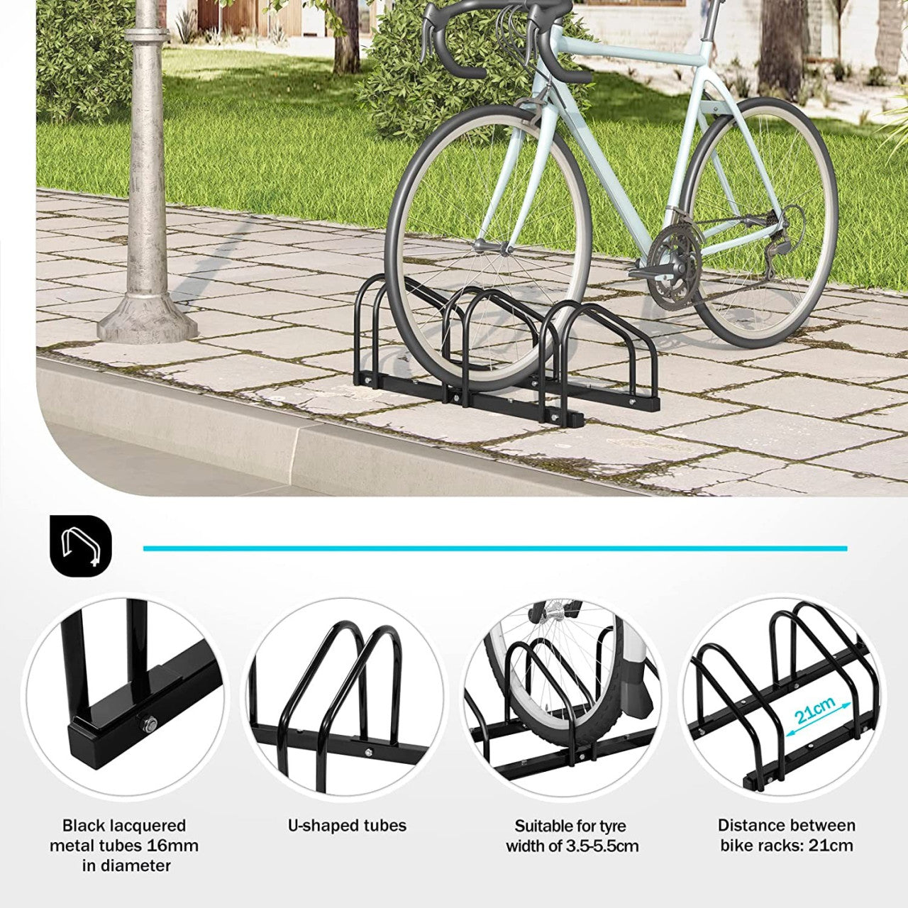 24goodz Bike Rack - Sturdy and Durable - Easy to Assemble - Galvanized Iron - Black - 70.5x32x27cm - sz