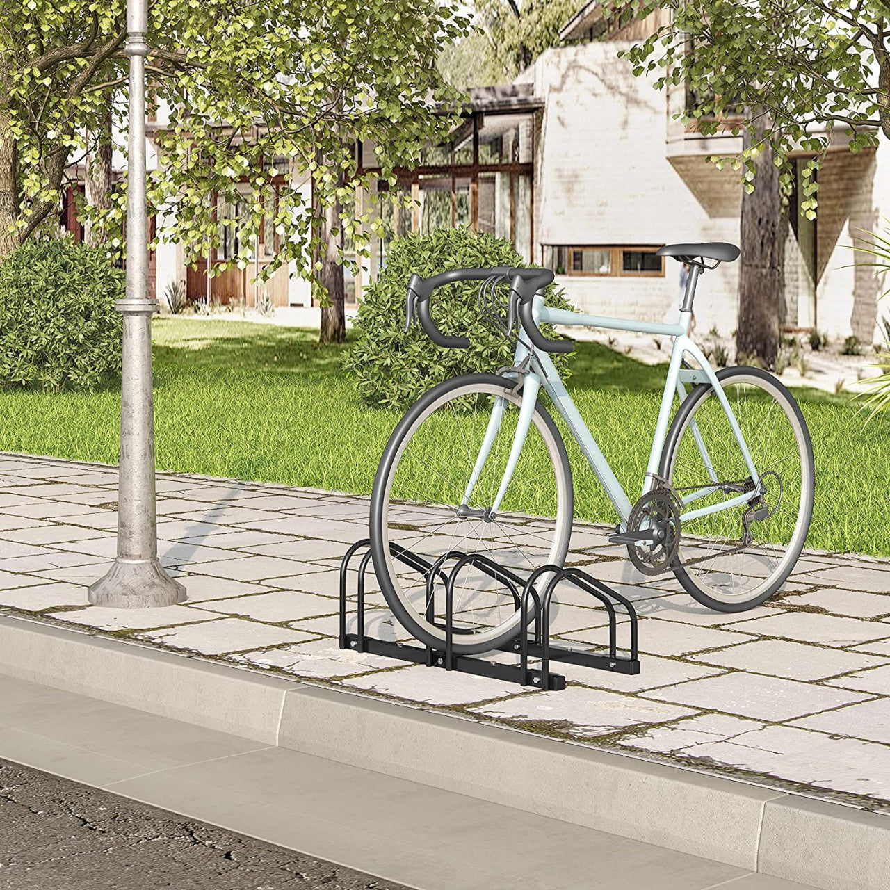 24goodz Bike Rack - Sturdy and Durable - Easy to Assemble - Galvanized Iron - Black - 70.5x32x27cm - sz