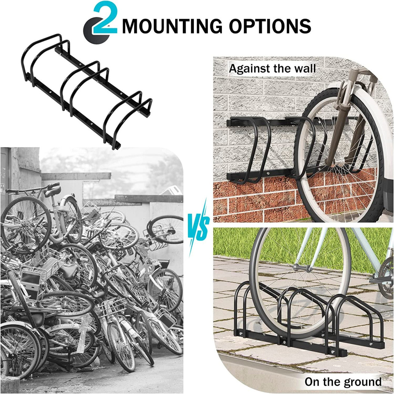 24goodz Bike Rack - Sturdy and Durable - Easy to Assemble - Galvanized Iron - Black - 70.5x32x27cm - sz