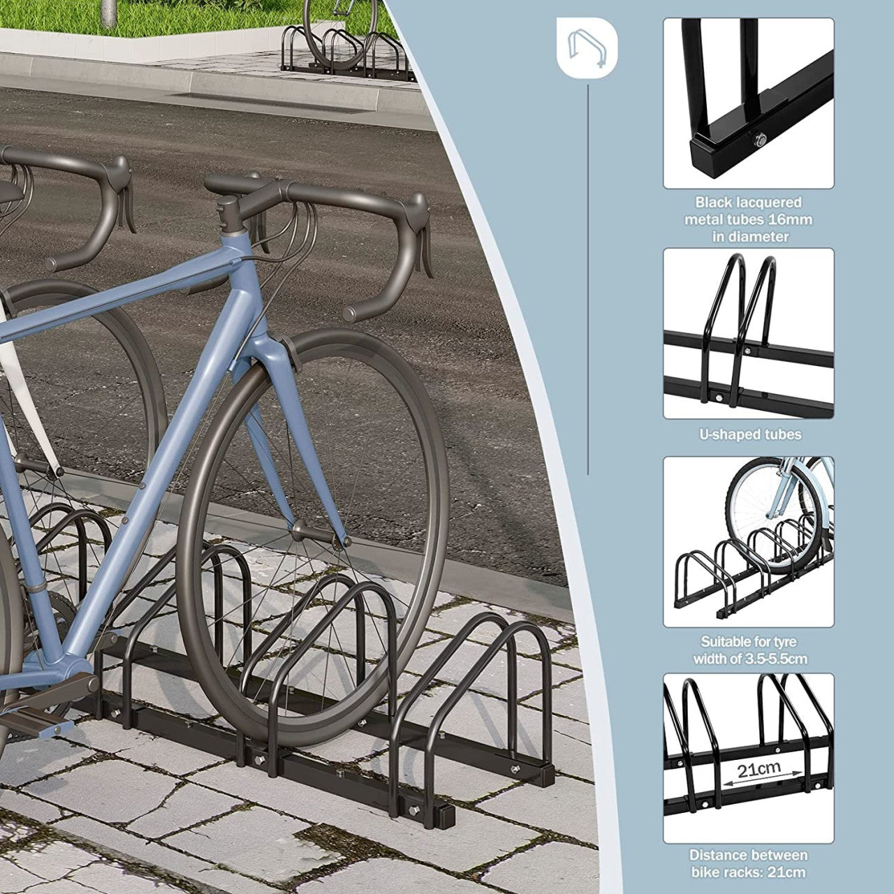 24goodz Bike Rack - Robust and Durable - Easy Installation - Galvanized Iron - Black - 160.5x32x27 cm - sz