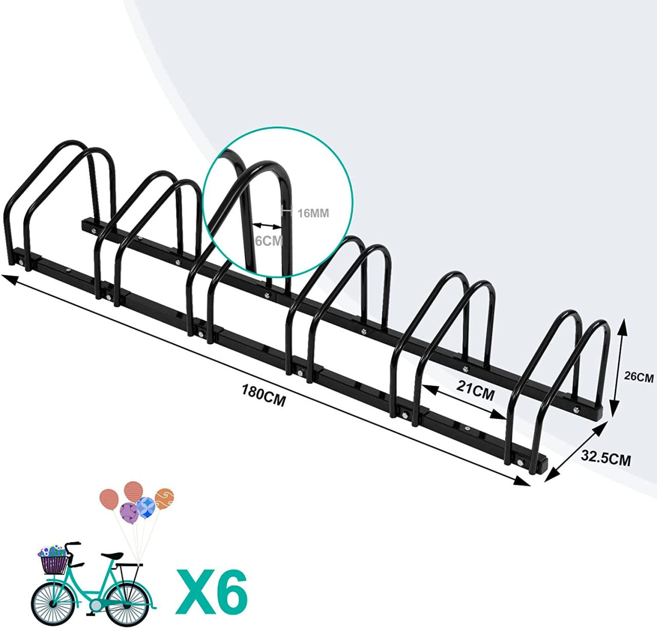 24goodz Bike Rack - Robust and Durable - Easy Installation - Galvanized Iron - Black - 160.5x32x27 cm - sz
