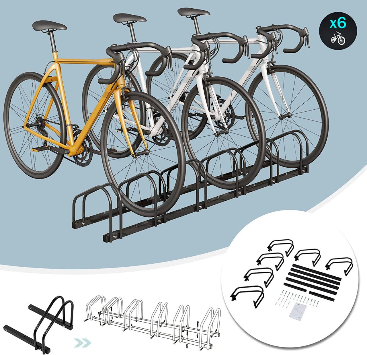 24goodz Bike Rack - Robust and Durable - Easy Installation - Galvanized Iron - Black - 160.5x32x27 cm - sz