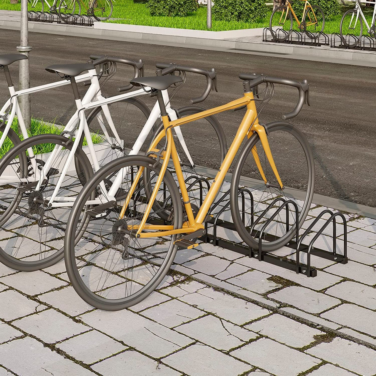 24goodz Bike Rack - Robust and Durable - Easy Installation - Galvanized Iron - Black - 160.5x32x27 cm - sz