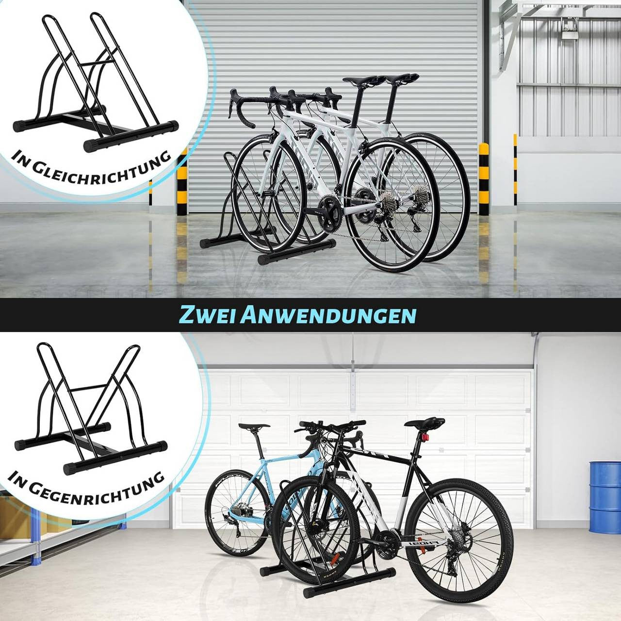 24goodz Bike Stand for 2 Bikes - Robust and Durable - Iron - For Home and Garden - Black - 61 x 57 x 54 cm