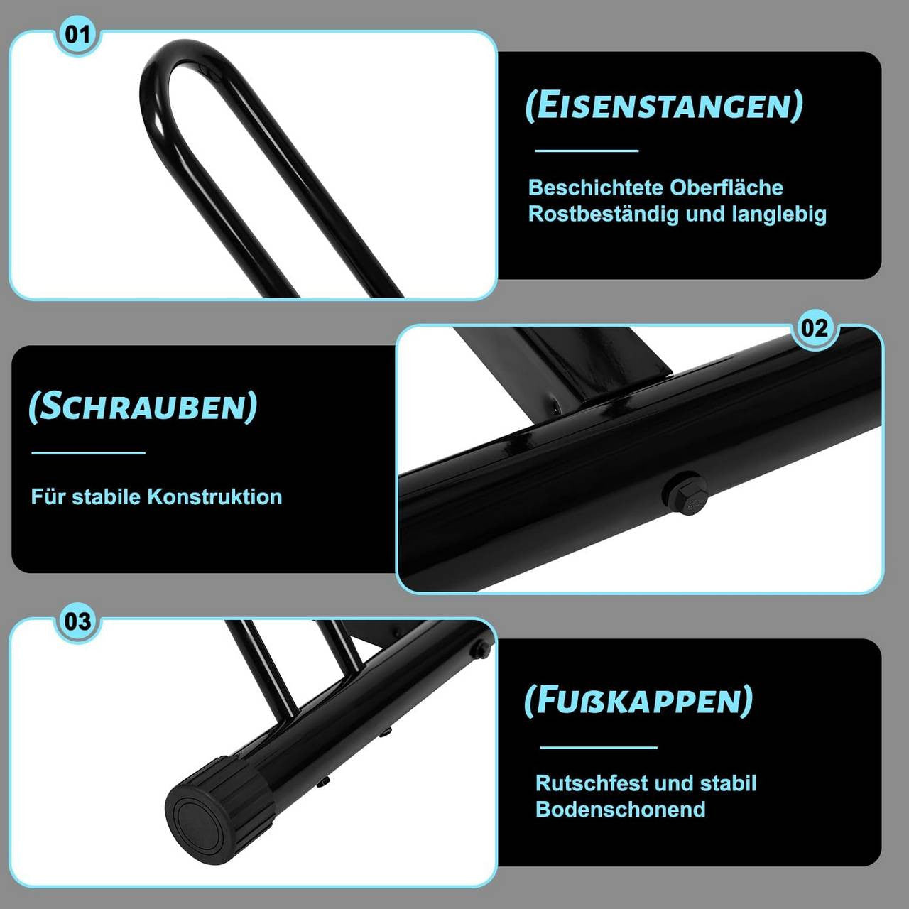 24goodz Bike Stand for 2 Bikes - Robust and Durable - Iron - For Home and Garden - Black - 61 x 57 x 54 cm