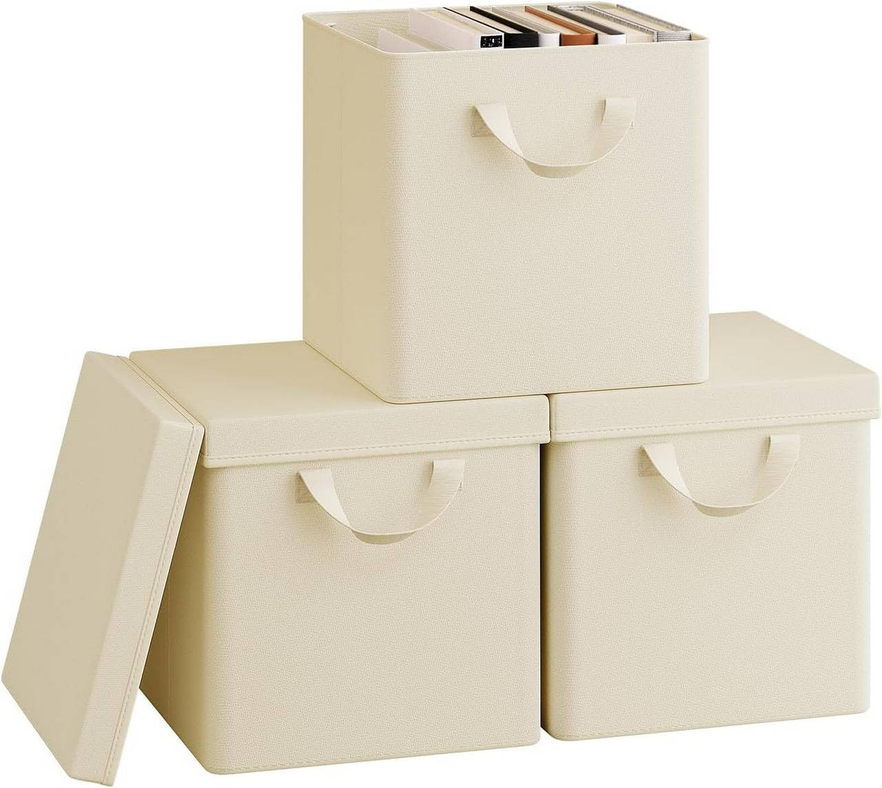 24goodz Foldable Storage Boxes Set of 3 - Durable and Versatile - Polyester and Metal Frame - For Home Organization - Cream