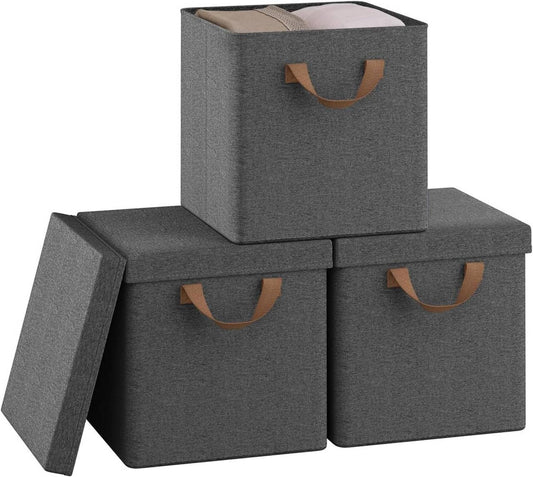24goodz Foldable Storage Boxes Set of 3 - Durable and Versatile - Polyester and Metal Frame - Grey - 27 x 27 x 27 cm