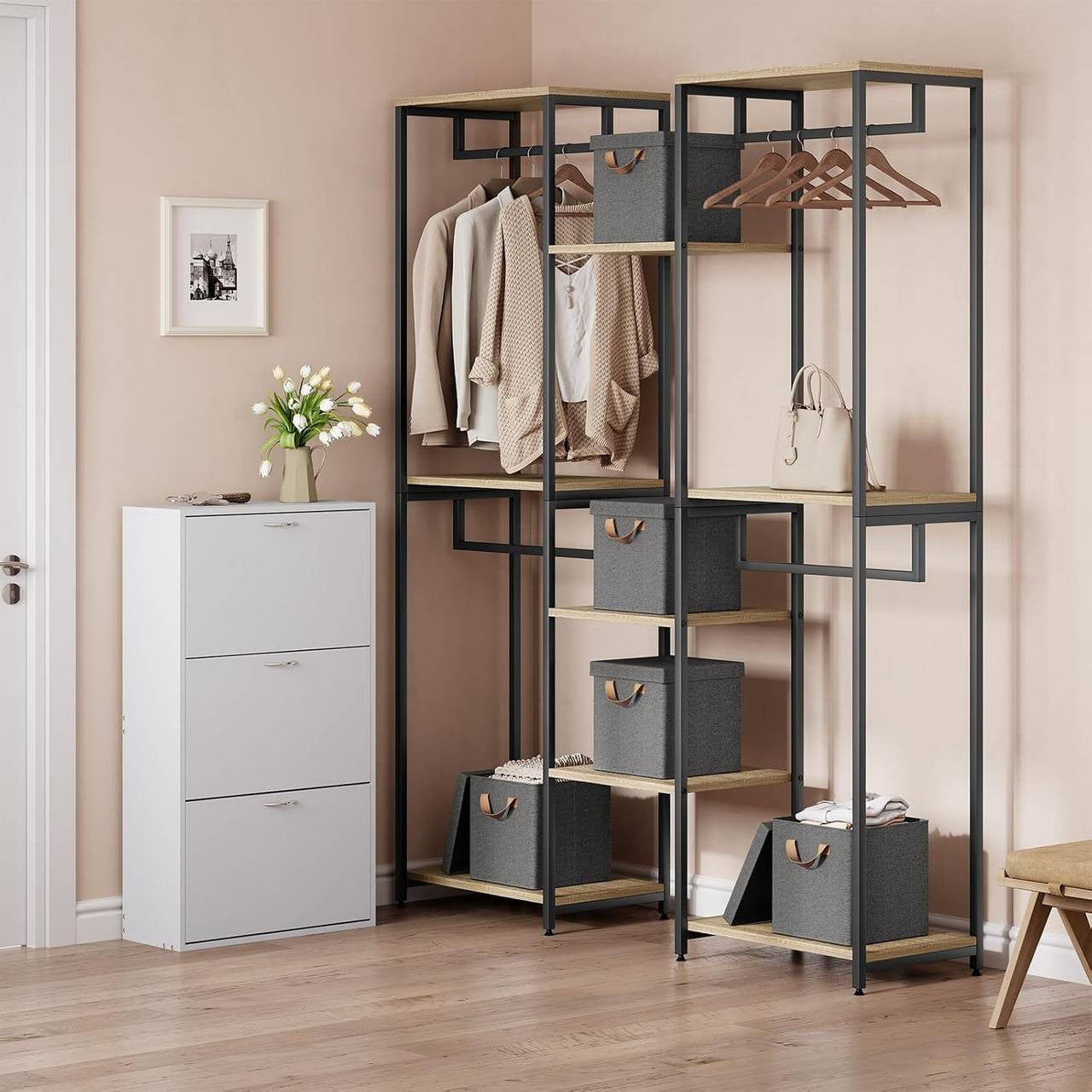 24goodz Foldable Storage Boxes Set of 3 - Durable and Versatile - Polyester and Metal Frame - Grey - 27 x 27 x 27 cm