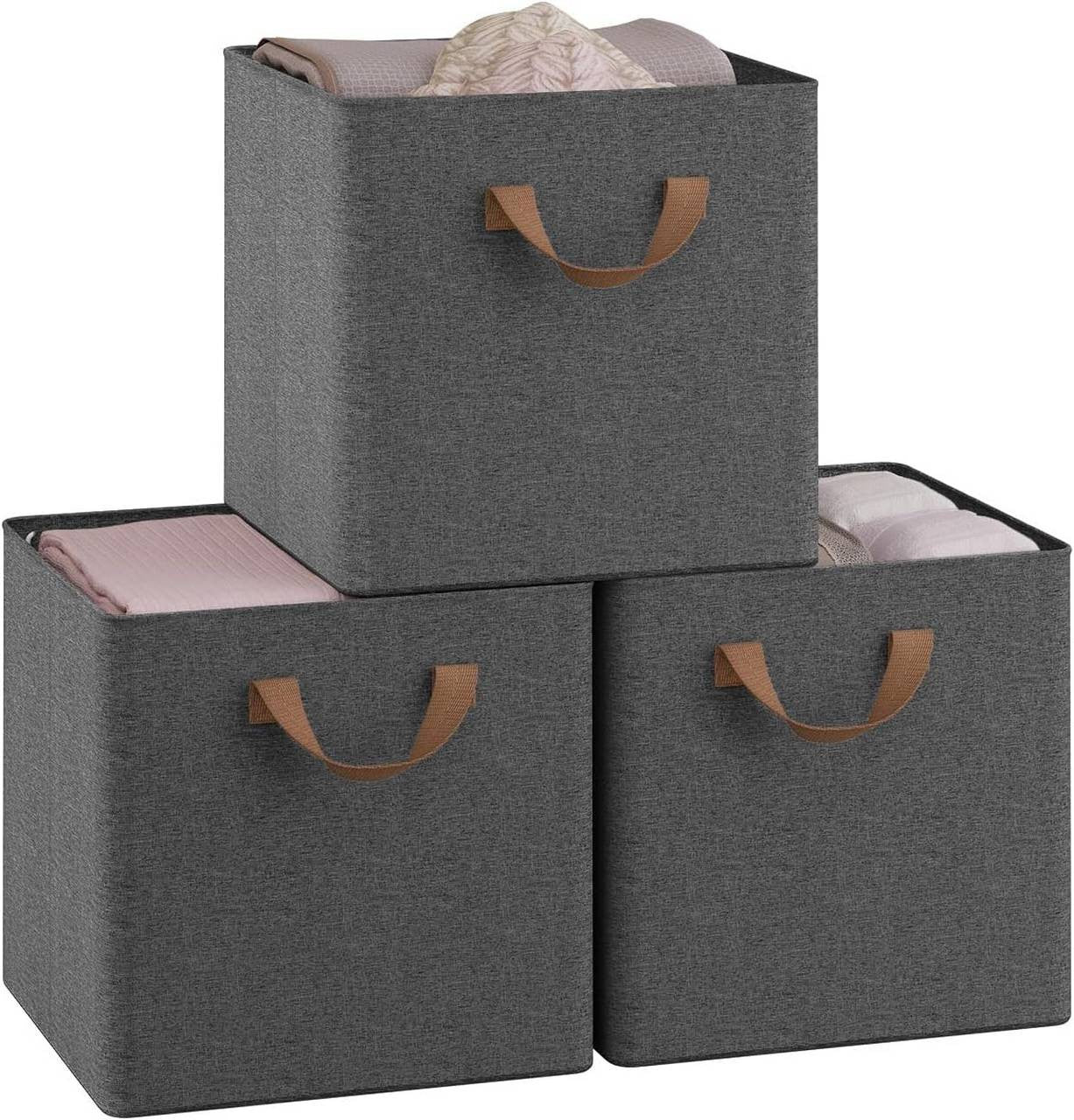 24goodz Foldable Storage Boxes Set of 3 - Durable and Versatile - Polyester and Metal - For Home Organization - Grey