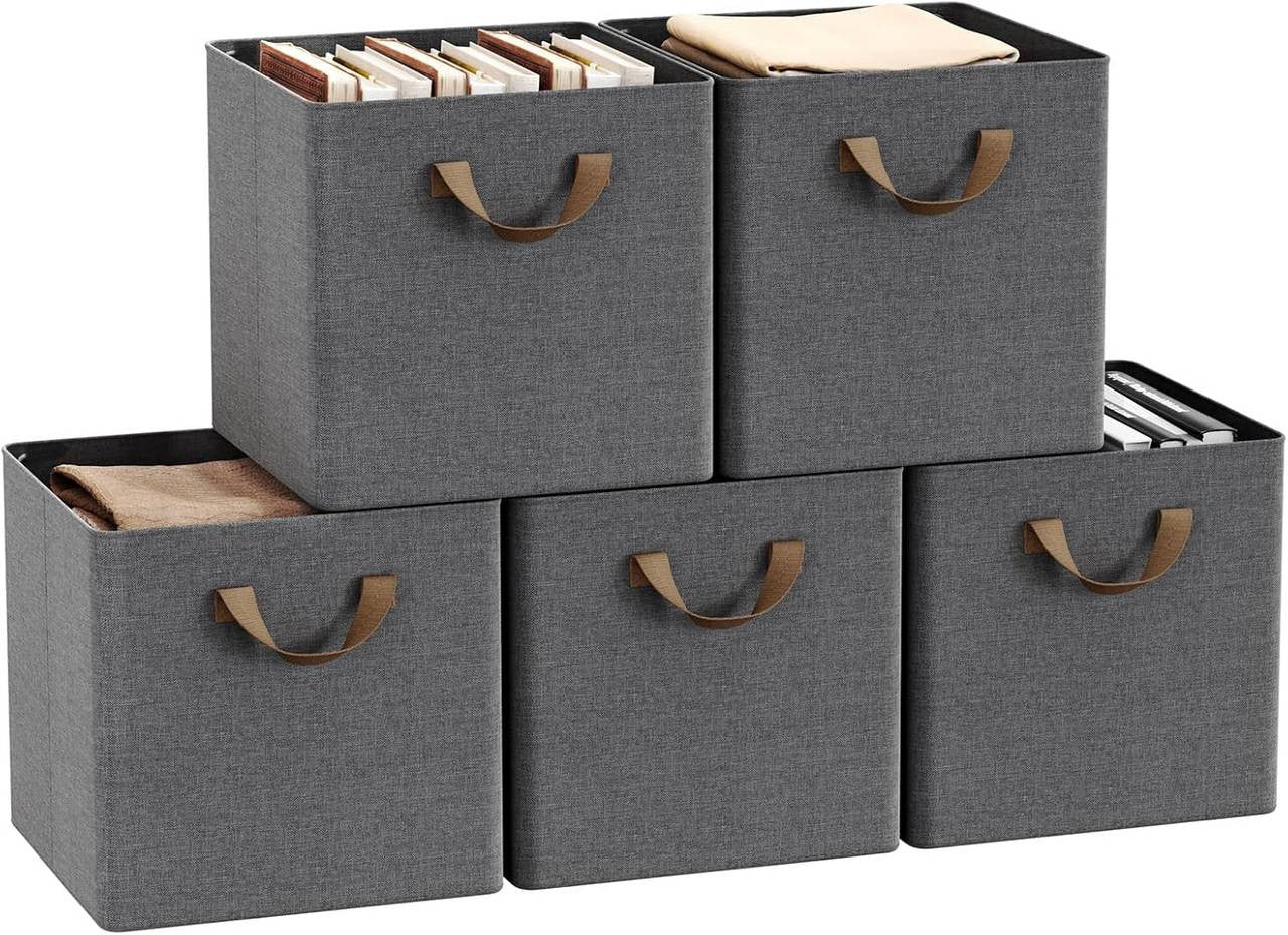 24goodz Foldable Storage Boxes Set of 5 - Durable and Versatile - Polyester and Metal - For Home Organization - Grey