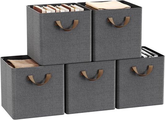 24goodz Foldable Storage Boxes Set of 5 - Durable and Versatile - Polyester and Metal - For Home Organization - Grey