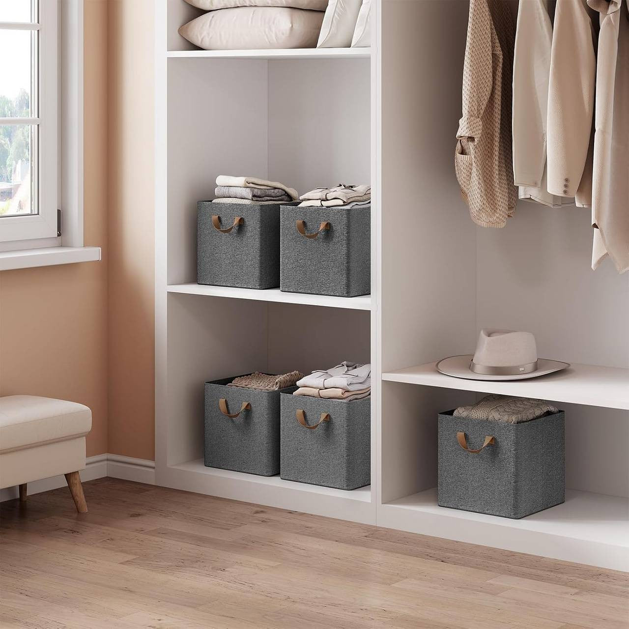 24goodz Foldable Storage Boxes Set of 3 - Durable and Versatile - Polyester and Metal - For Home Organization - Grey
