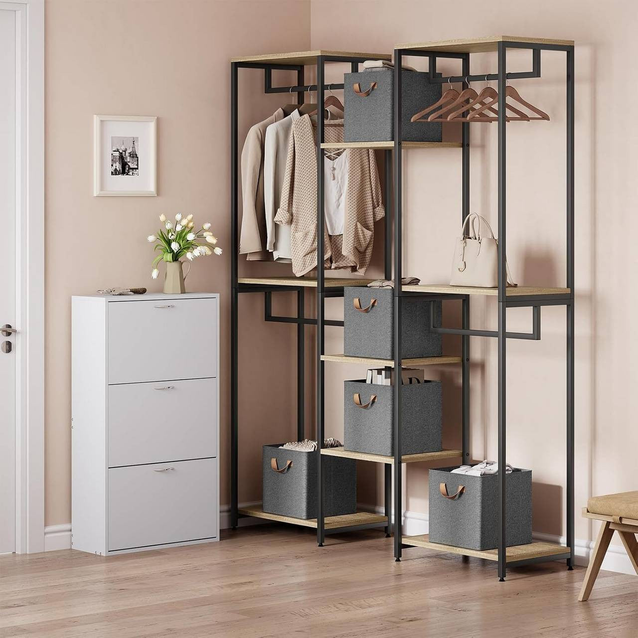 24goodz Foldable Storage Boxes Set of 5 - Durable and Versatile - Polyester and Metal - For Home Organization - Grey