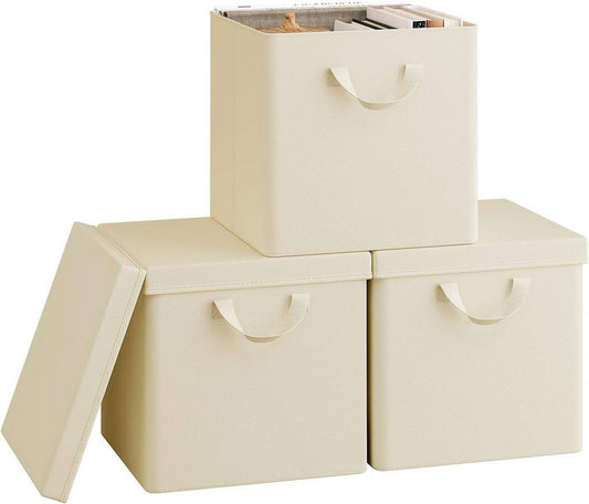 24goodz Foldable Storage Boxes Set of 3 - Durable Metal Frame - Versatile Use - Polyester - For Home Organization - Cream