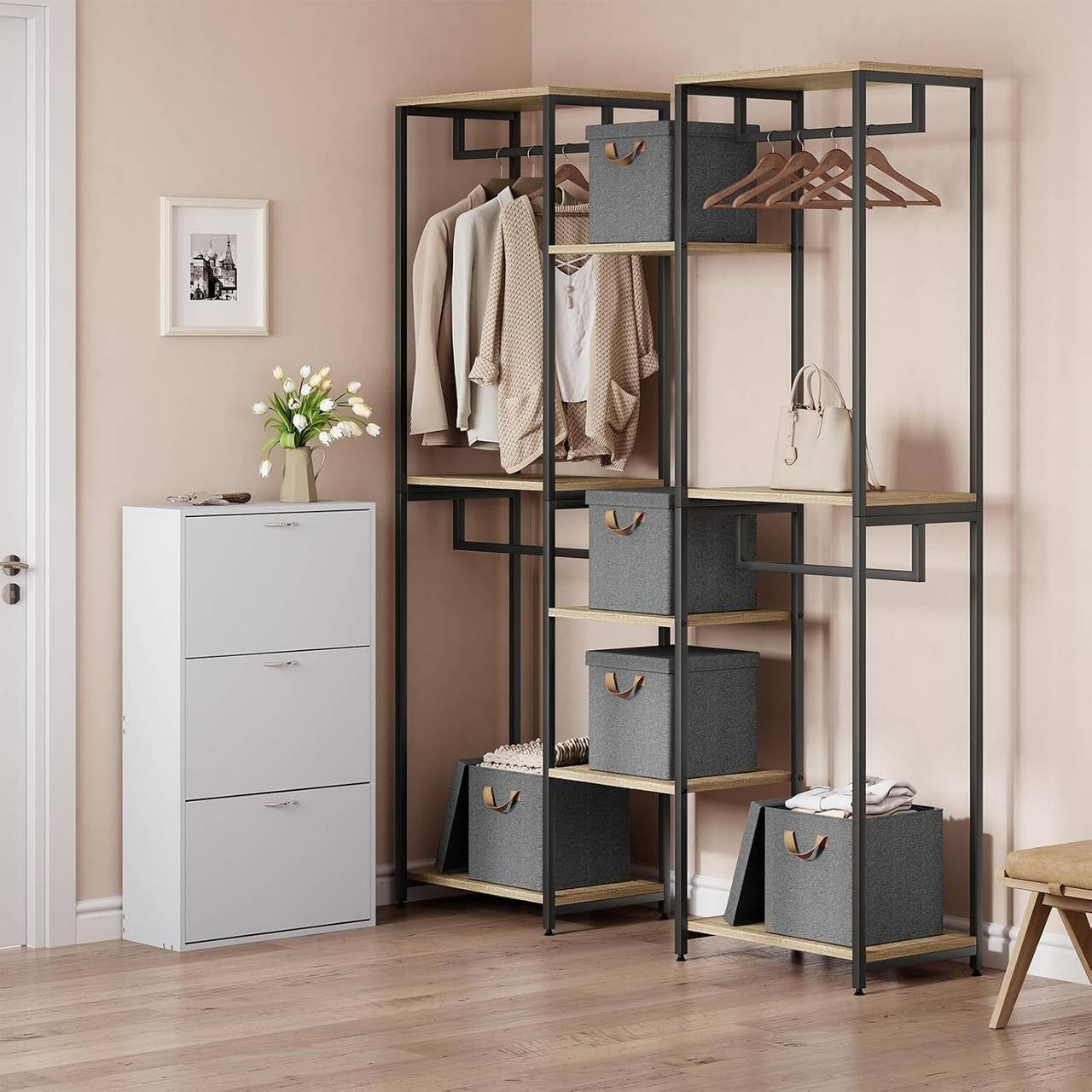 24goodz Foldable Storage Boxes Set of 3 - Durable and Versatile Design - Polyester and Metal Frame - Grey - 30x30x29 cm