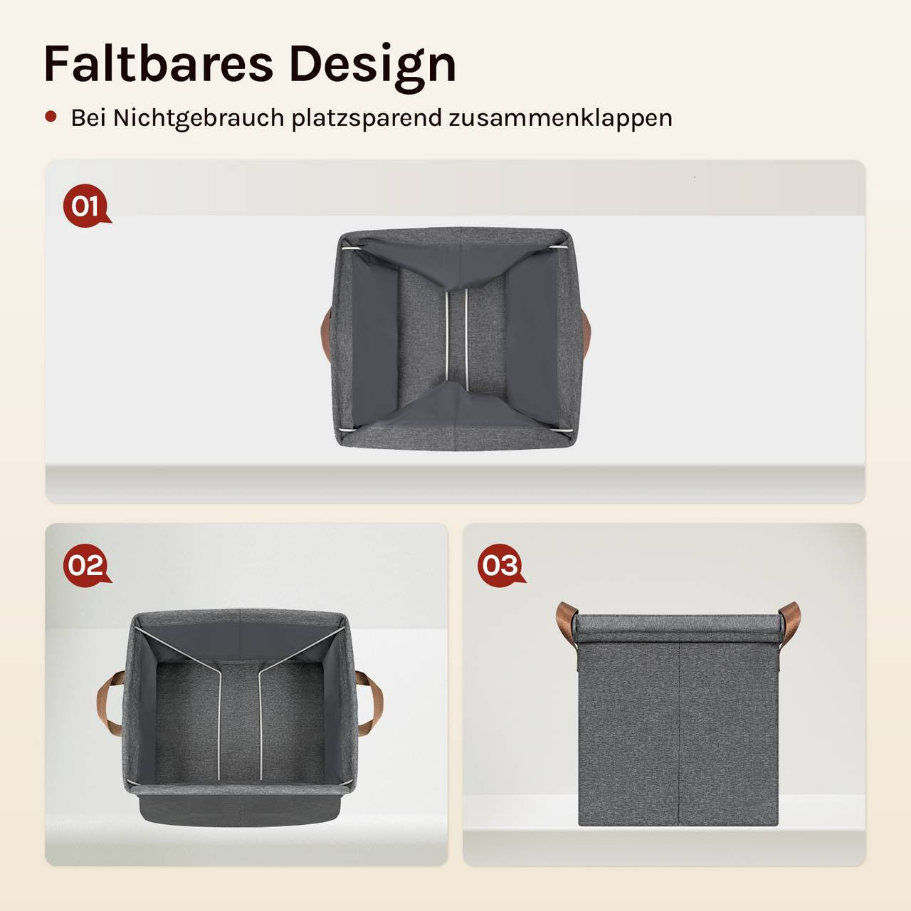 24goodz Foldable Storage Boxes Set of 5 - Durable Metal Frame - Versatile Use - Polyester - For Home Organization - Grey