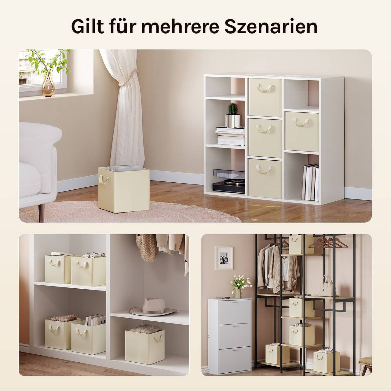 24goodz Foldable Storage Boxes Set of 5 - Durable and Versatile - Polyester and Metal - For Home Organization - Cream