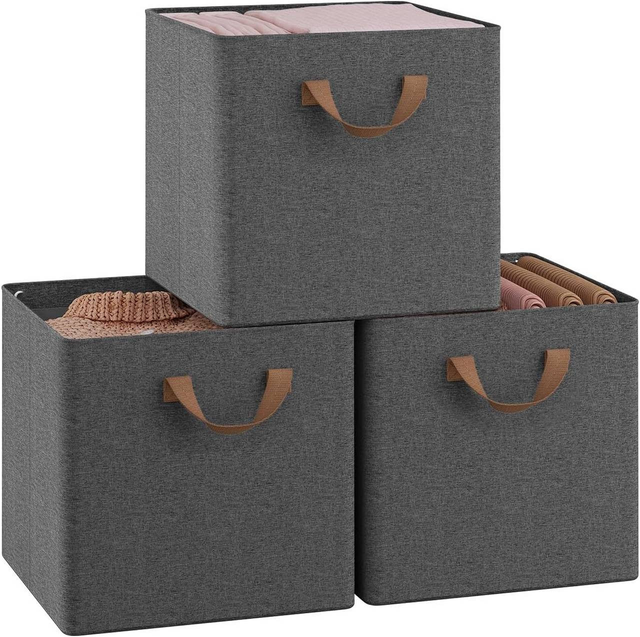 24goodz Foldable Storage Boxes Set of 3 - Durable and Versatile - Polyester and Metal - For Home Organization - Grey