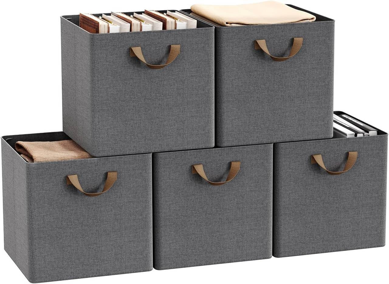 24goodz Foldable Storage Boxes Set of 5 - Durable and Versatile - Polyester and Metal - For Home Organization - Grey
