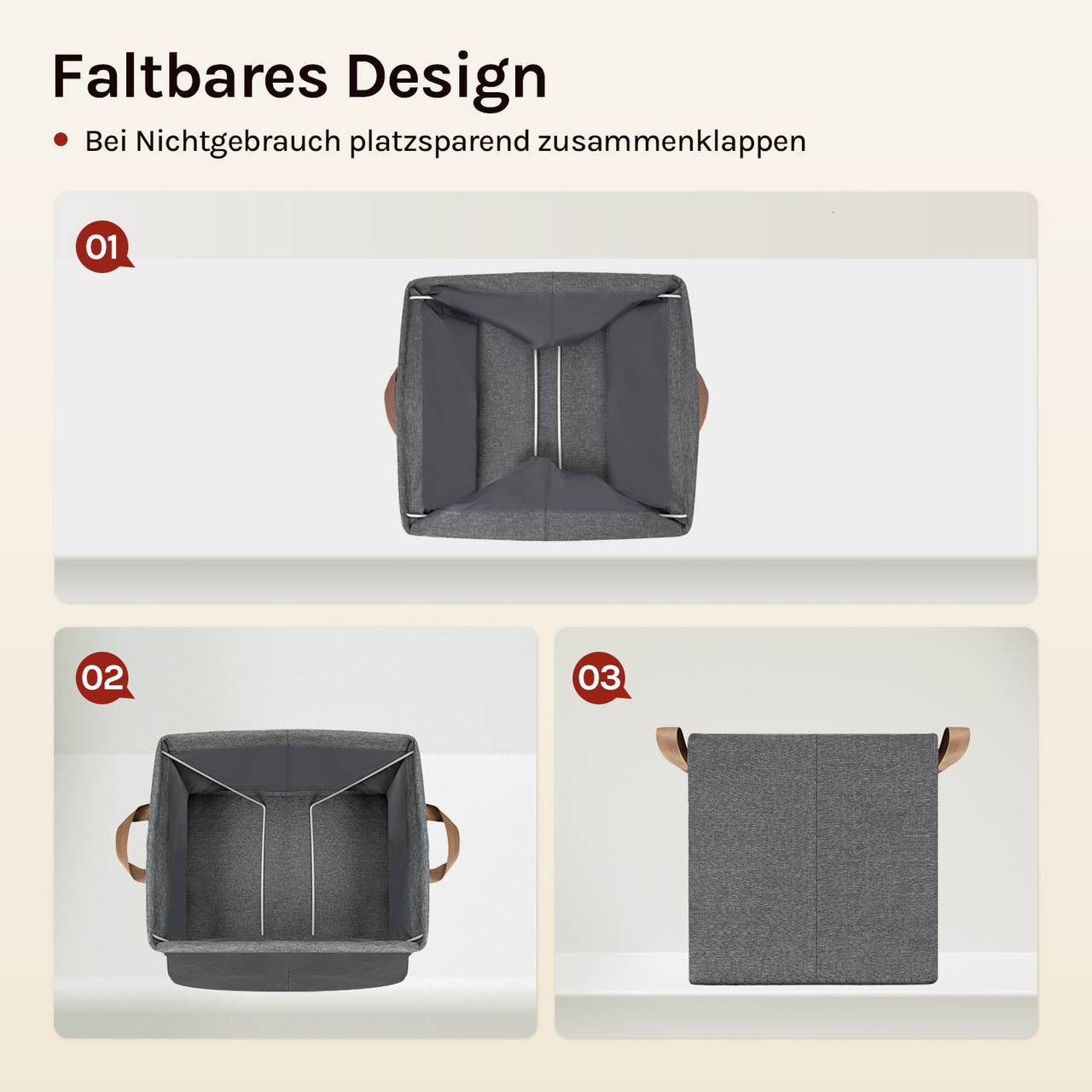 24goodz Foldable Storage Boxes Set of 3 - Durable and Versatile - Polyester and Metal - For Home Organization - Grey