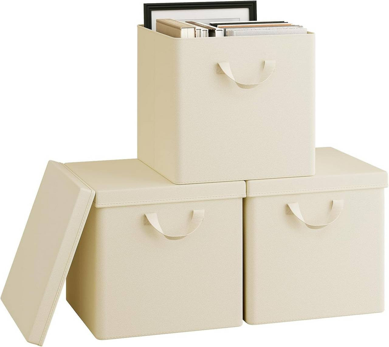 24goodz Foldable Storage Boxes Set of 3 - Durable and Versatile - Polyester and Metal Frame - For Home Organization - Cream