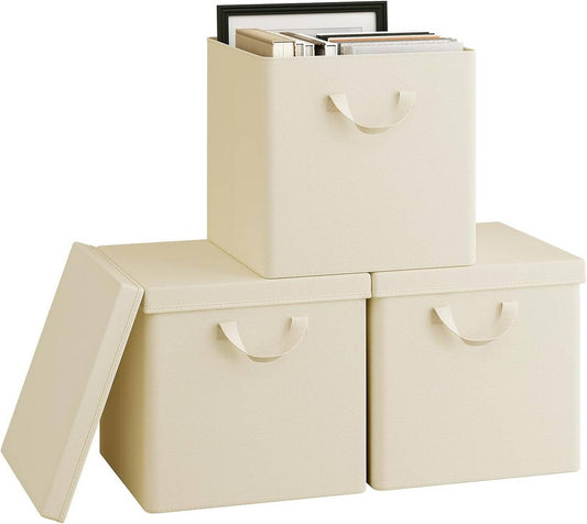 24goodz Foldable Storage Boxes Set of 3 - Durable and Versatile - Polyester and Metal Frame - For Home Organization - Cream