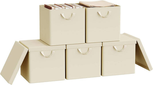 24goodz Foldable Storage Boxes Set of 5 - Durable and Versatile - Polyester and Metal Frame - For Home Organization - Cream