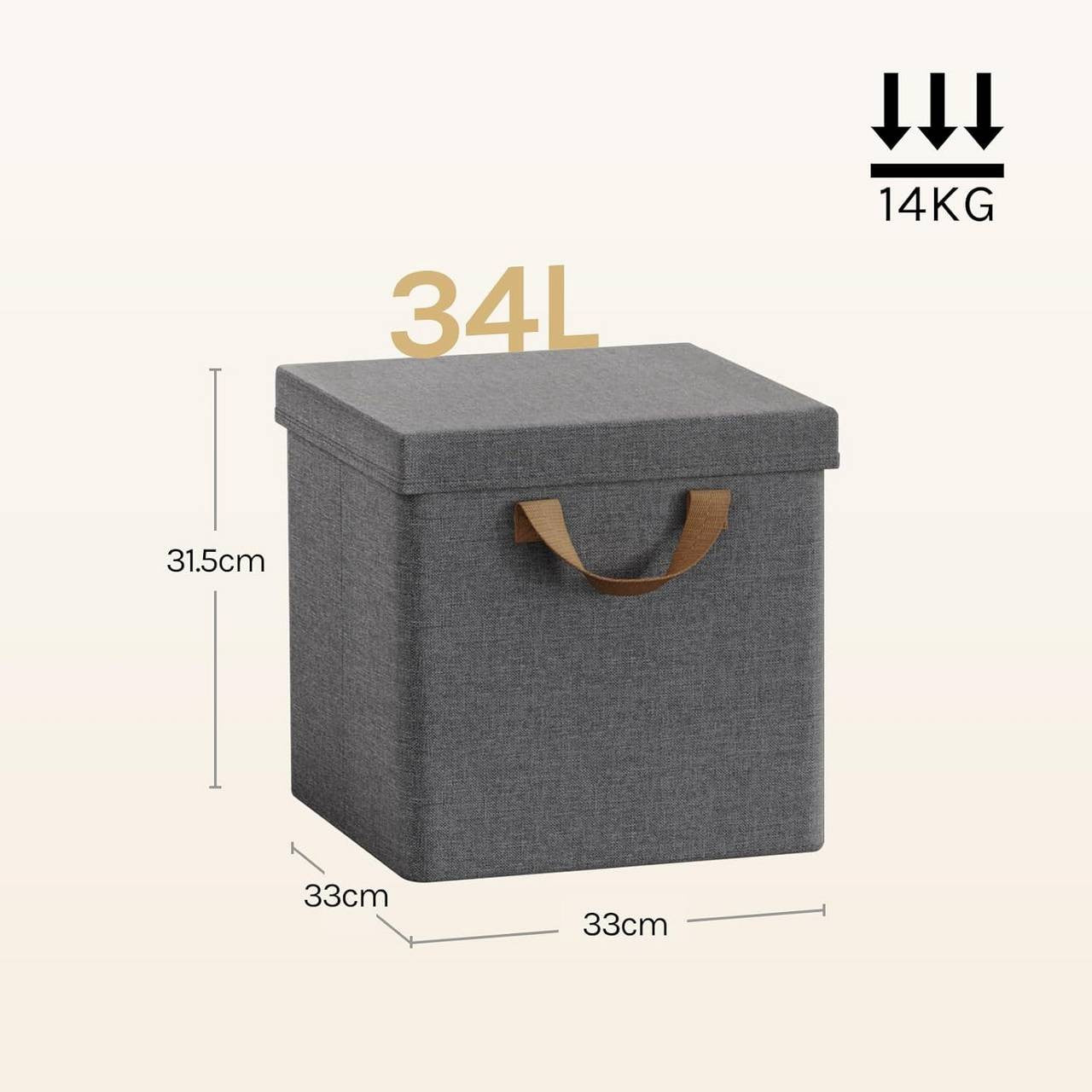 24goodz Foldable Storage Boxes Set of 5 - Durable and Versatile - Polyester and Metal Frame - For Home Organization - Grey/Cream/Black/White