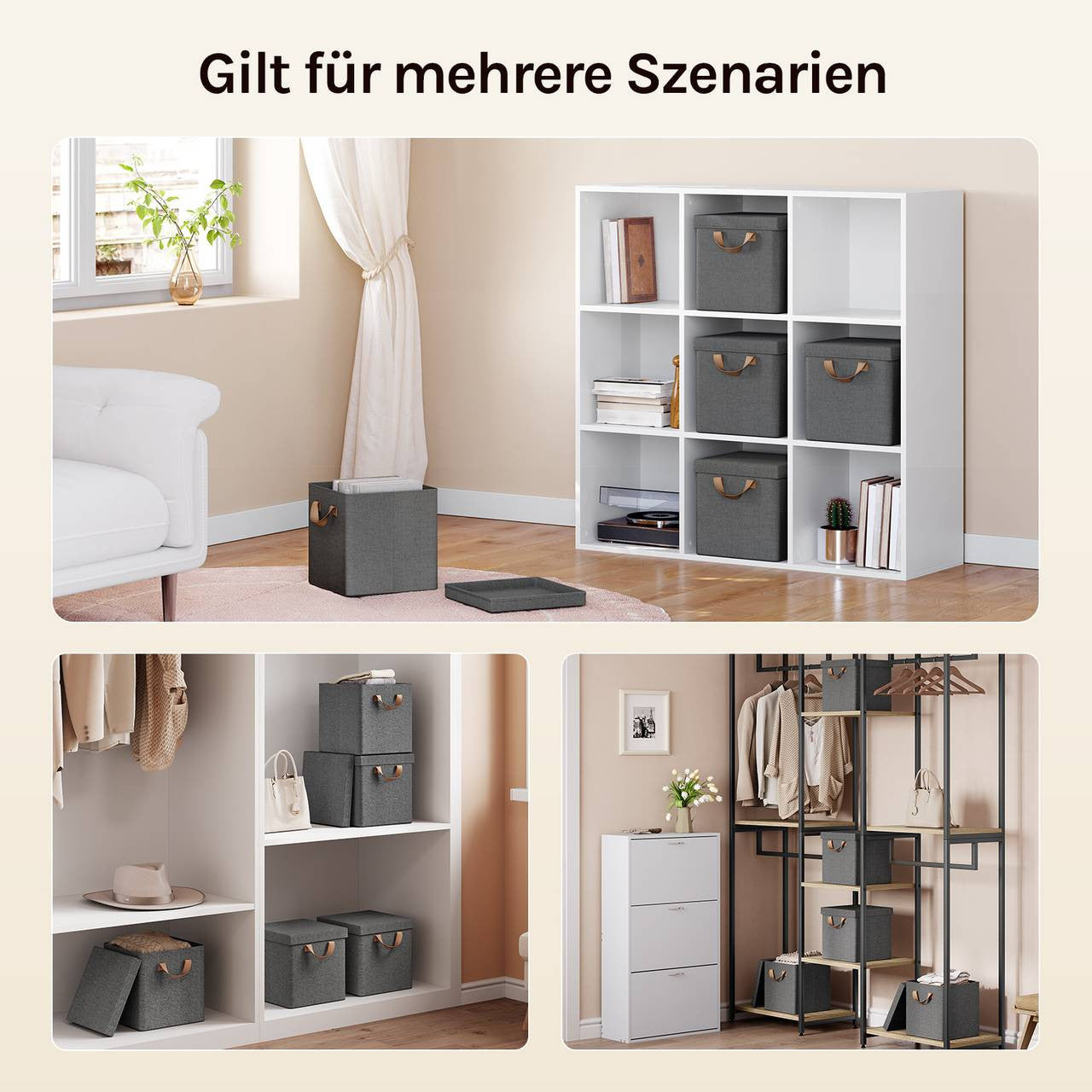 24goodz Foldable Storage Boxes Set of 5 - Durable and Versatile - Polyester and Metal Frame - For Home Organization - Grey/Cream/Black/White