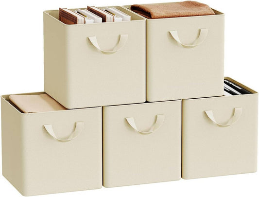 24goodz Foldable Storage Boxes Set of 5 - Durable and Versatile - Polyester and Metal - For Home Organization - Cream