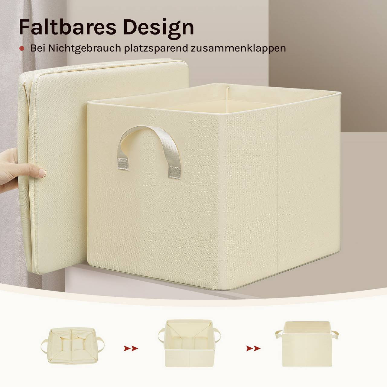 24goodz Foldable Storage Boxes Set of 5 - Durable and Versatile - Polyester and Metal - For Home Organization - Cream