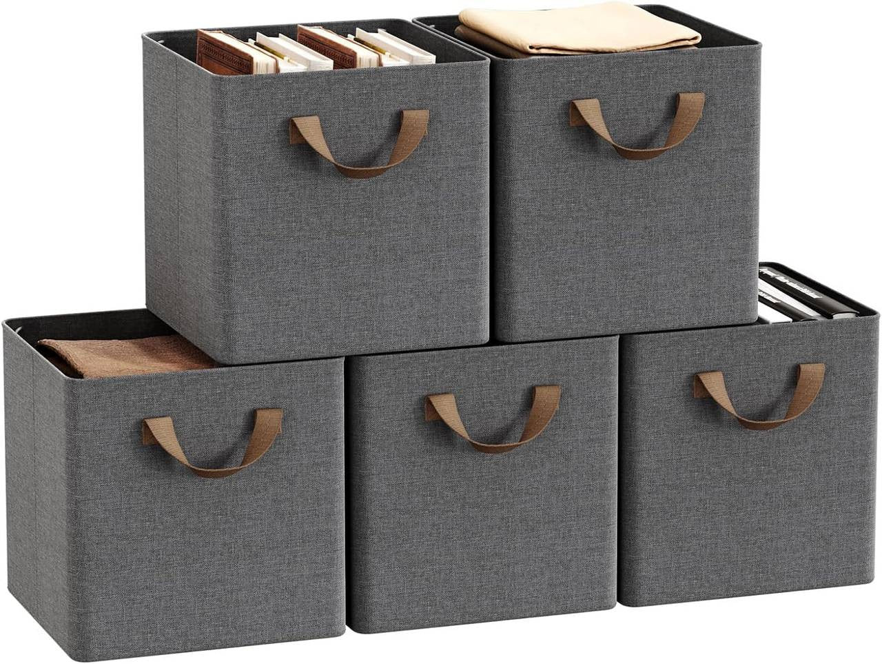24goodz Foldable Storage Boxes Set of 5 - Durable and Versatile - Polyester and Metal - For Home Organization - Grey